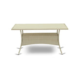 East West Furniture OSBK7-03A Oslo 7 Piece Patio Furniture Wicker Outdoor Set Includes a Rectangle Dining Table with Glass Top and 6 Backyard Armchair with Cushion, 36x60 Inch East West Furniture