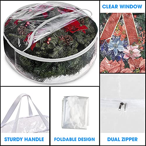 ProPik Christmas Wreath Storage Bag 36" - 2 Pack Clear Christmas Wreath Storage Container- Garland Artificial Holiday Wreath Storage Holder - Water Proof Transparent PVC with Handles (36 Inch, White)