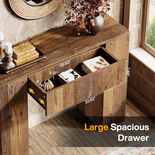 Tribesigns 39'' Farmhouse Console Table, Narrow Sofa Entryway Table with Drawer, Small Wooden Entrance Table for Living Room, Hallway, Foyer, Distressed Brown Tribesigns
