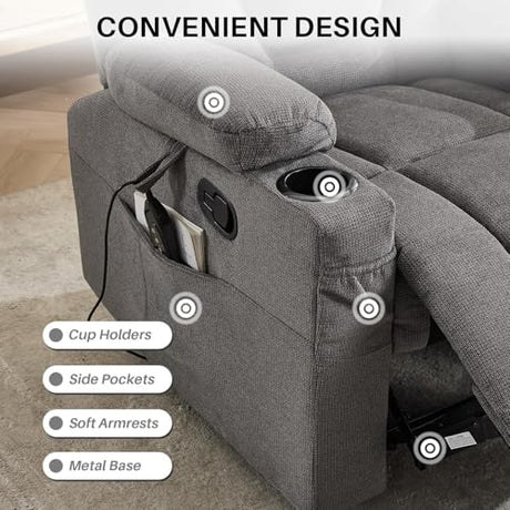 Recliner Chair with Massage and Heat,Chenille Recliner Sofa Chairs for Adults,Wall Hugger Recliners for Living Room, Reclining Armchairs with Cupholders, Dark Gray BAMCANFUR