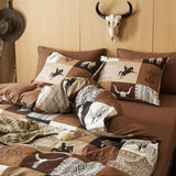 Wake In Cloud - Western Comforter Set, Southwestern Aztec Country Horse Cowboy Rustic Ranch Pattern Printed, Soft Lightweight Bedding, 3 Pieces, Tan Brown, Full Size Wake In Cloud