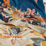 Boho Throw Blanket for Bed 60”x80”, 100% Cotton Woven Blanket for Couch Sofa, Ultra Soft 4-Layer Muslin Quilt with Floral Printed, Farmhouse Bed Blanket/Cover for Living Room Decor SE SOFTEXLY