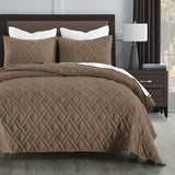 HORIMOTE HOME Quilt Set Queen Size Pine Bark, Classic Geometric Diamond Stitched Pattern, Ultra Soft Microfiber Lightweight Bedding Bedspread Coverlet for All Season with 1 Quilt 2 Pillow Shams HORIMOTE HOME
