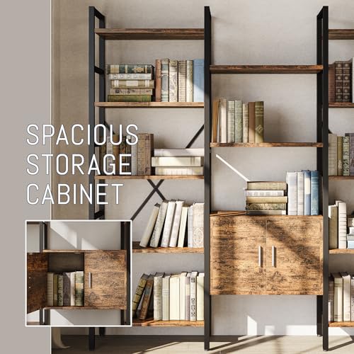 70 x70" Triple 5 Tier Book Shelf, Industrial Large Bookcase with Storage Cabinet, Tall Bookshelf with 14 Open Display Shelves Metal Frame Furniture for Living Room Bedroom Home Office Rustic Brown astimey