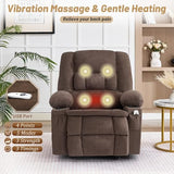 Rocker Recliner Chair with Massage and Heat, Nursery Rocking Chairs for Living Room, Ergonomic Comfy Relining Chair with Cup Holders, USB Charge Port, Side Pockets, Recliner Sofa, Brown