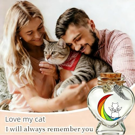 Chowsie Memorial Bottle for Pet Hair, Rainbow Bridge Dog Memorial Gift, Pet Fur Memorial Fur Keepsake, Heart Shape Glass Keepsake for Dog Cat Hair(Cats) Chowsie