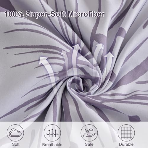 DJY King Duvet Cover Set 3 Piece Purple Flower Bedding King Set Breathable Comforter Covers with 2 Pillow Shams Zipper Stitch Bedding Duvet Cover Set for All Season (90"x104") DJY