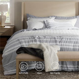 Bedsure King Comforter Set 7 Pieces, Grey Striped Bedding Set for All Seasons, Reversible, Cationic Dyeing Bed in a Bag with Comforter, Sheets, Pillowcases & Shams Bedsure