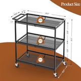 3 Tier Rolling Utility Kitchen Cart, Heavy Duty Wire Rolling Cart on Wheels, Commercial Metal Serving Carts with Handle, Kitchen Island Plant Shelf Food Storage Trolley for Laundry, Office, Garage