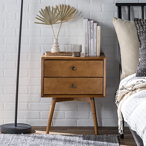 Walker Edison Mid Century Modern Wood Nightstand Side Table Bedroom Storage Drawer Bedside End Table, 2 Drawer, Caramel - WoodArtSupply