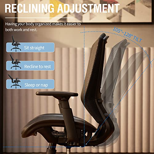 ELABEST Mesh Office Chair,Ergonomic Computer Desk Chair,Sturdy Task Chair- Adjustable Lumbar Support & Armrests,Tilt Function,Comfort Wide Seat,Swivel Home Office Chair (Black) ELABEST