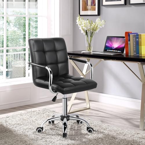 Yaheetech Desk Chair - Office Chair with Arms/Wheels for Students Swivel Faux Leather Home Computer Black Yaheetech