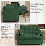 Portaforta Sleeper Sofa with Pull Out Couch Bed, 48" Convertible Pull-Out Sofa Bed Chair, 3-in-1 Futon Couch with Reclining Backrest and Side Pockets for Living Room Bedroom Apartment, Green Portaforta