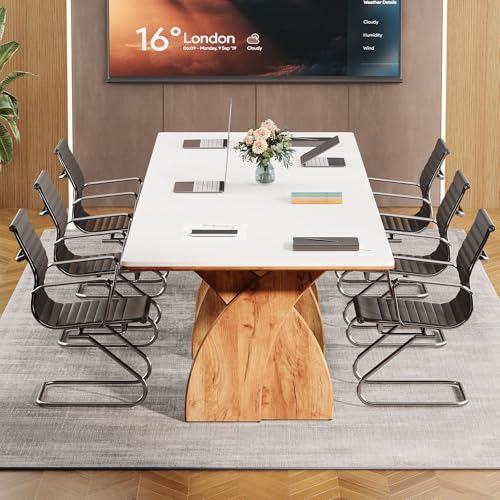 Tribesigns 70.87-Inch Conference Table for 6-8 People, 6 ft Meeting Table with Crossed Legs, Industrial Business Training Desk for Office Conference, Meeting Room (White & Brown) Tribesigns