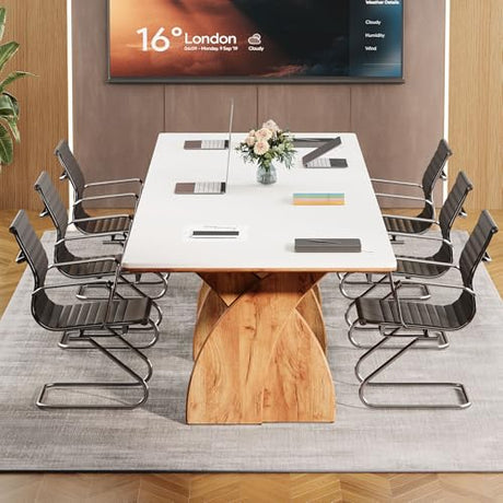 Tribesigns 70.87-Inch Conference Table for 6-8 People, 6 ft Meeting Table with Crossed Legs, Industrial Business Training Desk for Office Conference, Meeting Room (White & Brown) Tribesigns