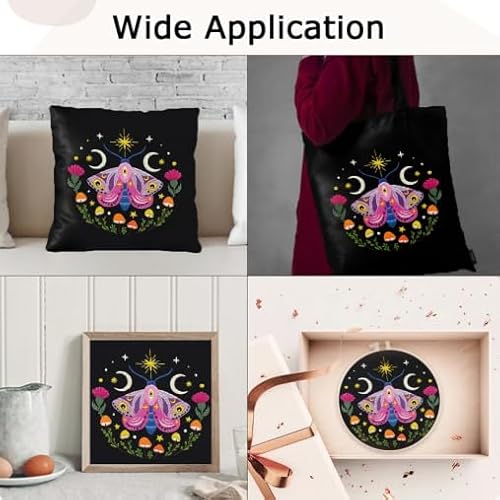 Nuberlic Moth Embroidery Kit for Beginners -Easy Cross Stitch Kits- Complete Embroidery Starter Set with Hoop, Pre-Printed Fabric, Threads & Needles
