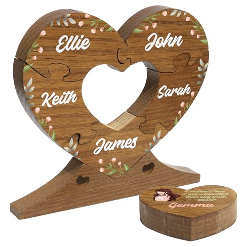 6" Personalized Wooden Heart Puzzle Made of Solid Oak, Custom Wooden Family Puzzle with Names (Design 1) - WoodArtSupply