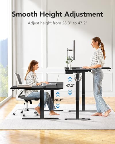 HUANUO L-Shaped Standing Desk, 71 x 48 inch Dual Motor Corner Standing Desk, Electric Height Adjustable Computer Desk with Cable Tray & 3 Preset Heights, Raising Desk for Home Office, Black,  - WoodArtSupply