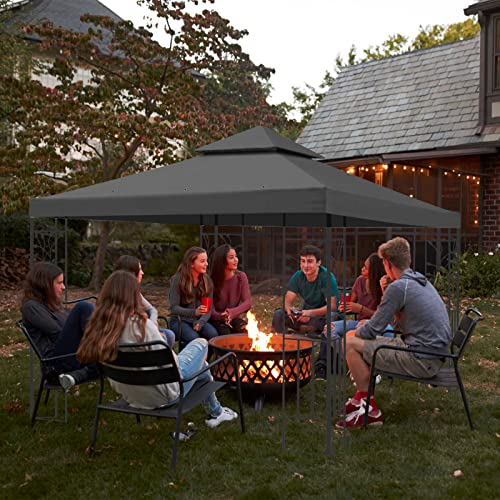 Gazebo Canopy Replacement Outdoor Canopy Shelter Top Double Tiered Canopy Cover, 10x10 FT (Grey) Ganggend