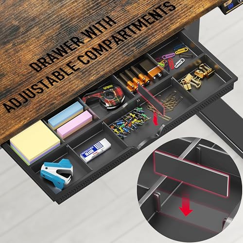 SHW 48-Inch Electric Height Adjustable Standing Desk with Drawer, Memory Preset and Cable Management Tray, Rustic Brown SHW