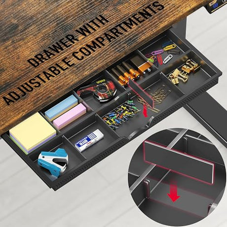 SHW 48-Inch Electric Height Adjustable Standing Desk with Drawer, Memory Preset and Cable Management Tray, Rustic Brown SHW
