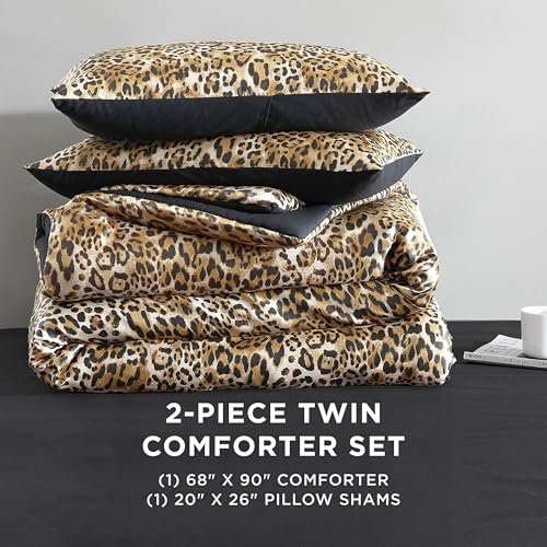 Juicy Couture Twin/Twin XL Leopard Satin Comforter Set - Cheetah Print 2-Piece Machine Washable Reversible Animal Print Bedding Comforter and Sham Set Juicy Couture