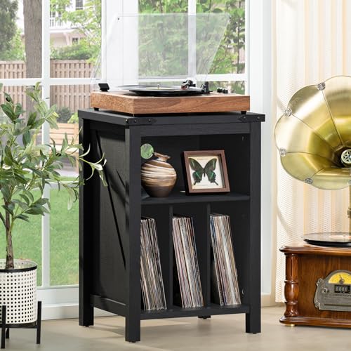 Joaxswe Record Player Stand with Vinyl Record Storage,Black Record Player Table Holds up to 160 Albums,Large Wood Turntable Stand Cabinet Dispaly Shelf for Living Room,Bedroom,Office Joaxswe