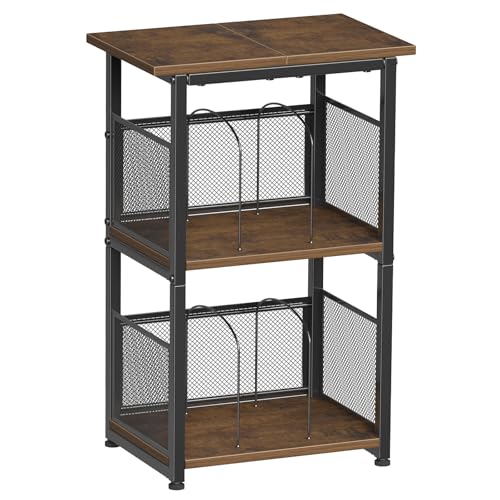 Simple Trending Record Player Stand, 3 Tiers Tall Side Table, Turntable Table with Vinyl Record Storage Up to 200 Albums, Rustic Brown Simple Trending