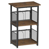 Simple Trending Record Player Stand, 3 Tiers Tall Side Table, Turntable Table with Vinyl Record Storage Up to 200 Albums, Rustic Brown Simple Trending