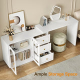 RoyalCraft 83” Large Makeup Vanity Desk, White Corner Vanity Table with 3 Drawer & 2 Door, Modern Extendable Dressing Table, Vanity Dresser Combo for Bedroom, Dressing Room (Without Mirror) RoyalCraft