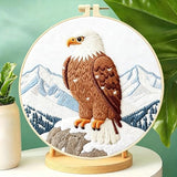 Zhenqing Eagle Embroidery Kit for Beginners, Pre-Printed 29x29cm Cotton Fabric with 20cm Hoop, Majestic Eagle on Snowy Mountain Design (C0211)