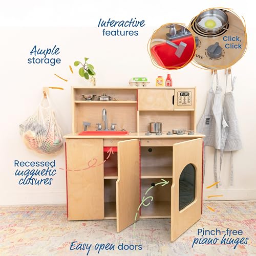 ECR4Kids 4-in-1 Kitchen, Sink, Stove, Oven, Microwave and Storage, Play Kitchen, Natural ECR4Kids