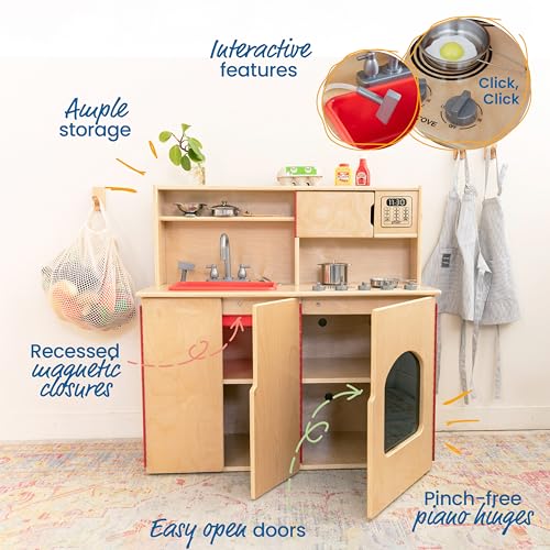 ECR4Kids 4-in-1 Kitchen, Sink, Stove, Oven, Microwave and Storage, Play Kitchen, Natural - WoodArtSupply