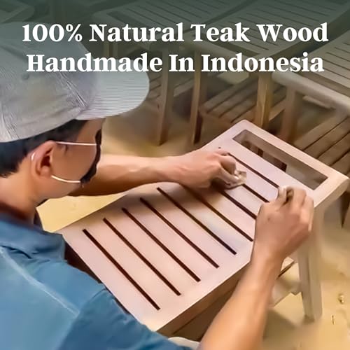 Teak Shower Bench - Fully Assembled 30 Inch Shower Bench with Shelf | Water Resistant Shower Benches for Inside Shower to Sit On | Wooden Shower Bench for Spa, Garden | Adjustable Non-Slip Feet The Teaky Hut