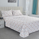 Softan Floral Twin Size Sheet Set, Orange Flower Printed Bed Sheets for Girls, 3-Piece Microfiber Single Fitted Sheet with 15" Deep Pocket & Non-Slip Straps, Patterned Bedding Sheets & Pillowcase Set Softan