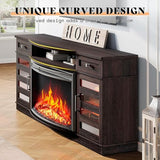 AMERLIFE 70" Farmhouse Fireplace TV Stand with 36'' Curved Electric Fireplace, LED Media Console with 2 Drawers & Adjustable Shelves, Fits 80'' TVs, Espresso AMERLIFE