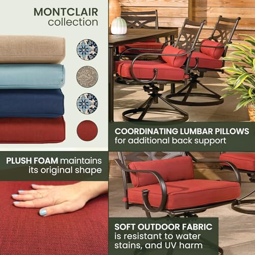 Hanover Montclair 7-Piece Outdoor Dining Set with 6 Swivel Rockers, Chili Red Cushions and Stamped Steel Rectangular Dining Table, Patio Dining Set for 6, Premium All-Weather Patio Furniture for Deck Hanover