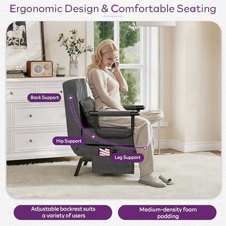 TYBOATLE Sleep Chair Bed, Comfy Convertible Sleeper Chairs for Adults, 5 in 1 Folding Sofa Bed with Adjustable Backrest & Side Pockets & Pillow, Cozy Small Couch for Small Spaces, Office (Dark Grey) TYBOATLE
