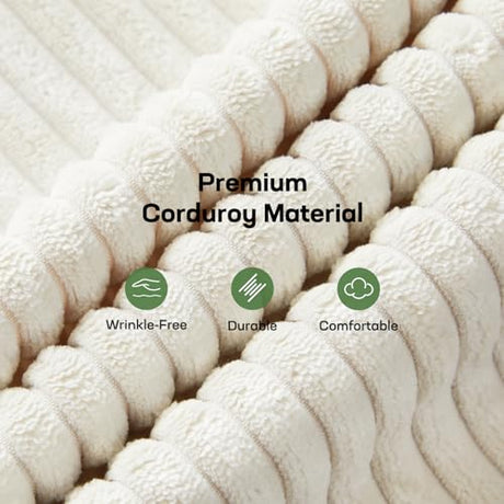 Marsail Futon Sofa Bed, Corduroy Futon Couch with Adjustable Backrest & Armrests, Convertible Small Sleeper Sofa Bed for Small Apartments, Study Room, Office, White Marsail