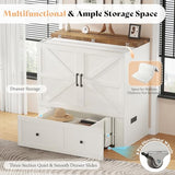 AMERLIFE Twin Murphy Bed Cabinet with Charging Station and Storage Drawer, Farmhouse Foldable Platform Bed for Home Office, Apartment, Small Spaces, Distressed White AMERLIFE