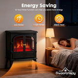Sweetcrispy Freestanding Electric Fireplace Heater, 26”Two Door Fireplace with 3D Flame Effect, Overheating Safe Design, Energy Saving Space Heater with 12H Timer&Remote for Living Room, Bedroom,Black Sweetcrispy