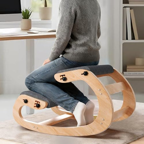 TinyHaven Ergonomic Kneeling Chair with Wooden Frame - Adjustable Height Office Chair with Soft Padding for Back Pain Relief, Posture Correcting Home & Office Desk Chair Wood TinyHaven