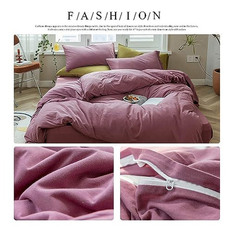 AMWAN Jersey Knit Cotton Duvet Cover Pale Mauve Full Size Solid Purple Bedding Sets T Shirt Comforter 3 Piece Mauve Color 1 with 2 Pillowcases Full(80/ x90/) AMWAN