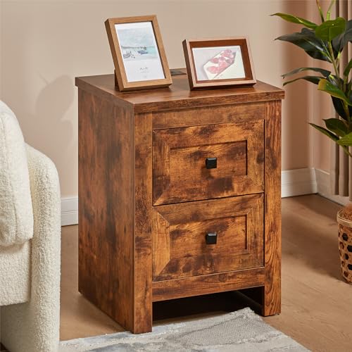 AMERLIFE Nightstand Set of 2 with Charging Station, Rustic Bedside Table with Drawers Storage, Farmhouse Wood Night Stand for Bedroom, Living Room, Rustic Brown AMERLIFE