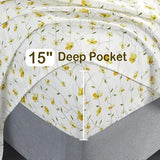 Softan Yellow Floral Bed Sheets Full Flower Printed Sheets - Patterned Microfiber Fitted Sheets Full with 15" Deep Pocket & Non-Slip Straps, Cute Flower Sheets & Pillowcase Set Softan