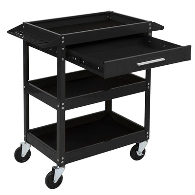 TUFFIOM 3 Tier Rolling Tool Cart with Drawer, Tool Service Cart on Wheels w/2 Brake, 330 LBS Capacity Industrial Heavy Duty Utility Cart, Tool Organizer for Mechanic, Garage, Warehouse & Repair Shop