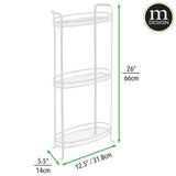 mDesign 3 Tier Vertical Standing Bathroom Shelving Unit, Decorative Metal Storage Organizer Tower Rack with 3 Basket Bins to Hold and Organize Bath Towels, Hand Soap, Toiletries - White mDesign
