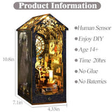 ISSEVE DIY Book Nook Kit, 3D Wooden Puzzle DIY Miniature House Kit for Booknook Shelf Insert Decoration, Magic Book House Stand Bookshelf Dollhouse for Adults with Sensor Light (Detective Agency)