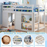 Giantex Loft Bed Twin Size with LED Lights, Wooden Low Bed Frames for Kids w/2 Doors, Under-Bed Play Space & Storage Bookcase, Modern Bedframe with Ladder & Safety Guardrail for Boys Girls (White) Giantex