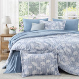 BLOOMHAVEN Queen Comforter Set -7 Pieces Blue Floral Comforter Set for All Seasons, Bed in a Bag Queen with Botanical Flowers Comforter, Sheets, Pillowcases & Shams BLOOMHAVEN